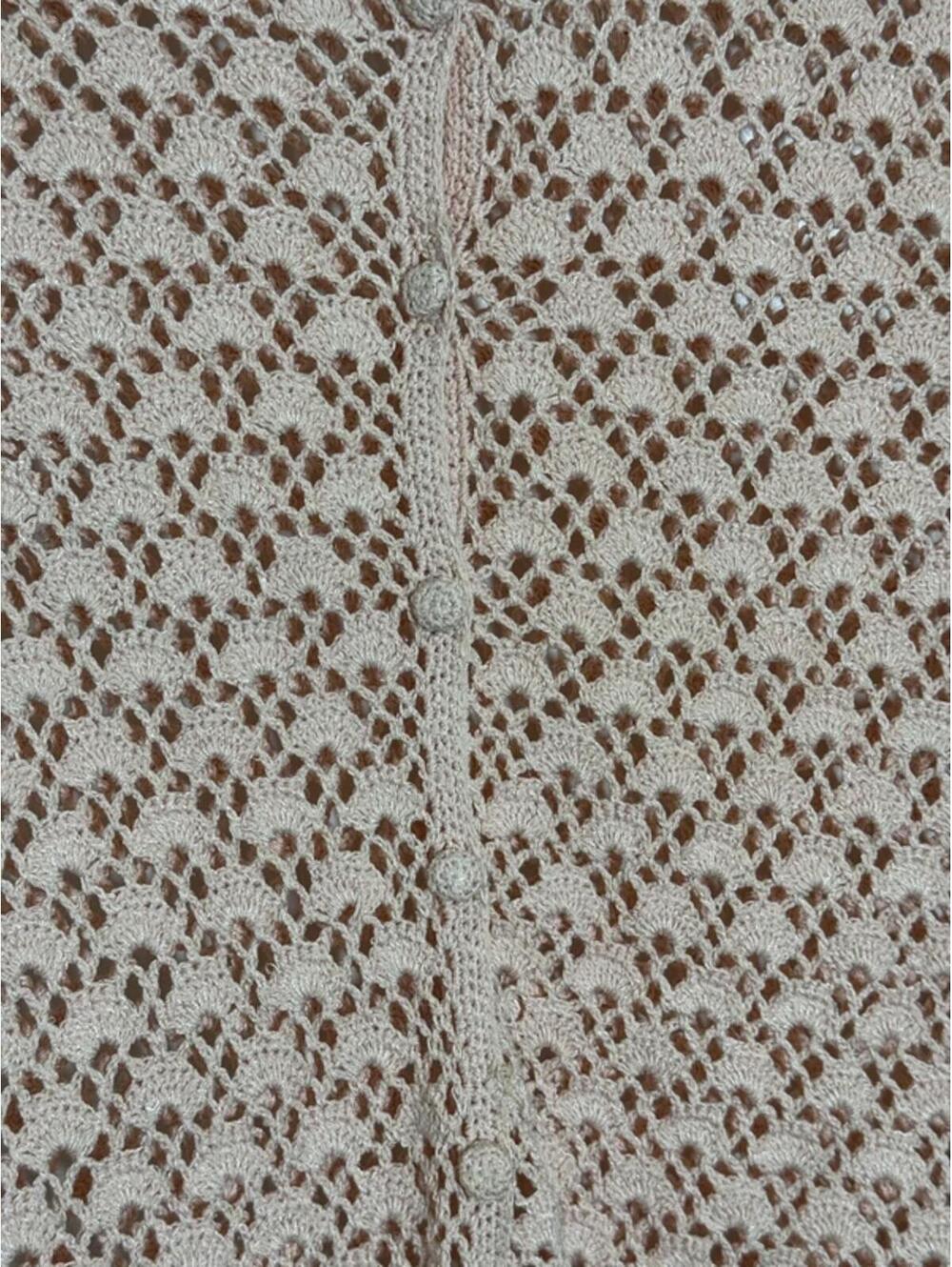 Pierre Cardin Silk Blend Crochet Cardigan Top Beige Size M Vintage - Picture 3 of 8